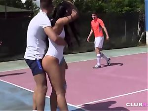 four super-naughty teens deepthroat and shag on tennis court